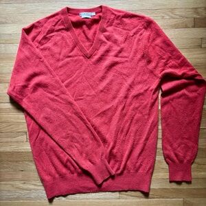 Peter Millar 100% Cashmere Mens Orange Sweater L V-Neck Longsleeve Prep Academia